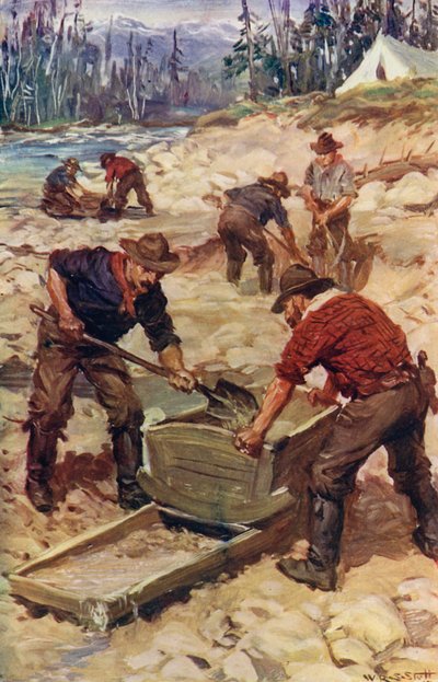 Goudwassen aan de oevers van de Frazer door W.R.S. (after) Stott