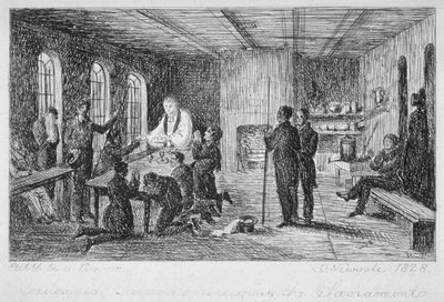 Binnen in de Newgate-gevangenis, Old Bailey, City of London, 1828 door WT