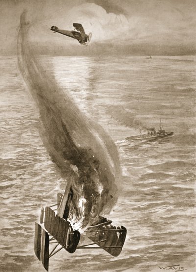 De vernietiging van een Duitse watervliegtuig door Flight-Sub-Lieutenant Ince voor de Belgische kust door W. Avis