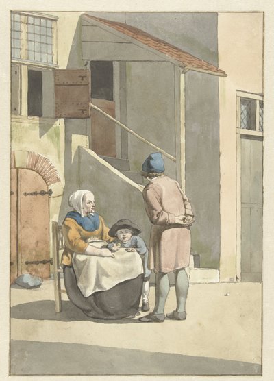 Jongen en vrouw met kind voor een huis door W. Barthautz
