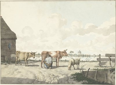 Melkende boer door W. Barthautz