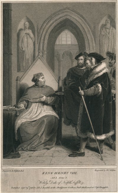 Koning Hendrik VIII. Act 3. Scene 2. Wolsey, Hertog van Norfolk, Suffolk & c, 1796 door W. C. Wilson