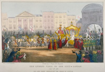 Uitzicht op Temple Bar tijdens het bezoek van koningin Victoria aan de City of London in 1837 door W Clerk