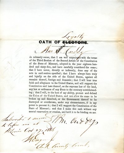 Loyaliteitseed van Wm. Cuddy uit Missouri, County of St. Louis door W. Cuddy