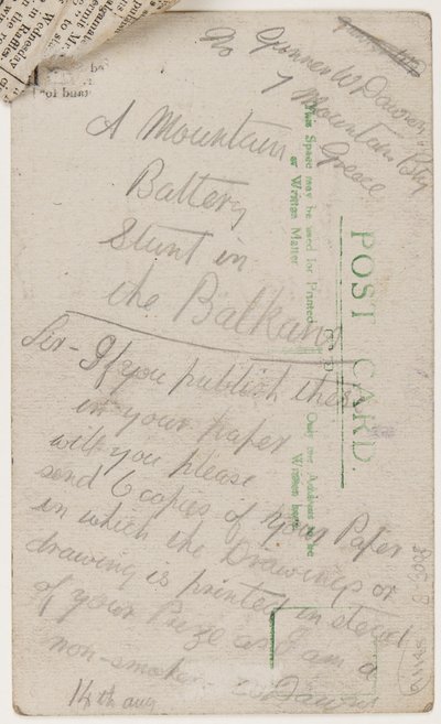 Ansichtkaart aan de redacteur van de Liverpool Weekly Courier, 14 augustus 1918 door W. Dawson