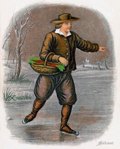 Nederlandse Man Schaatsend met een Mand Groenten, 1809 door W. Dickes