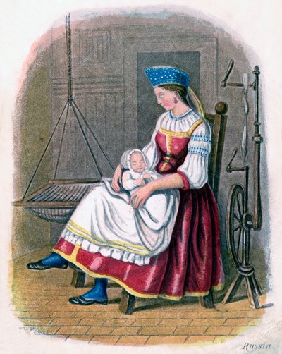 Russische vrouw met baby, 1809 door W. Dickes