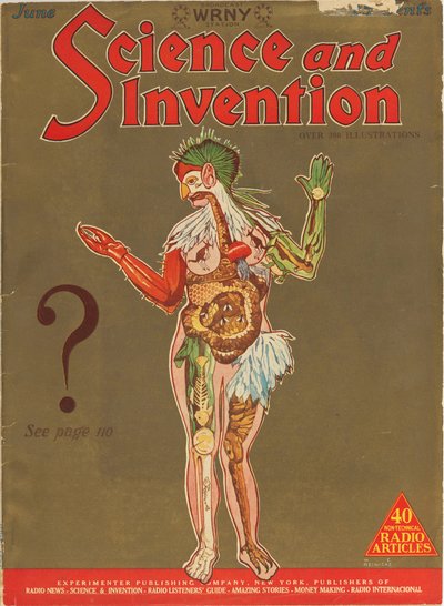 Omslag van het tijdschrift Science and Invention, juni 1927 door W. E. Reinicke