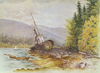 De S.S. Beaver zoals ze lag bij het binnenvaren van Burrard Inlet door W. Ferris