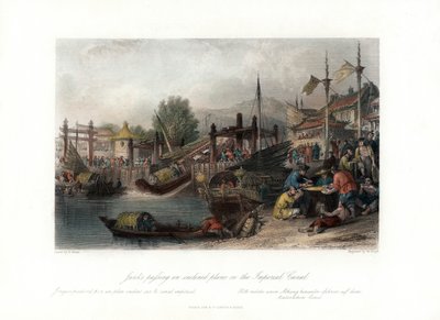 Junks die een hellend vlak passeren op het Keizerlijk Kanaal, China, ca. 1840 door W Floyd