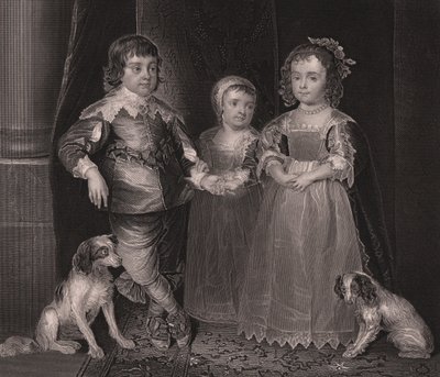 Charles, James en Henrietta, kinderen van Charles I van Engeland, gravure uit Payne