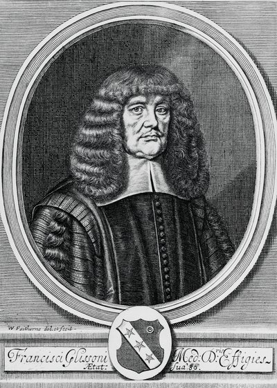 Portret van Francis Glisson (1597-1677), Britse natuurkundige, anatoom en arts, gravure door John Ward Dunsmore