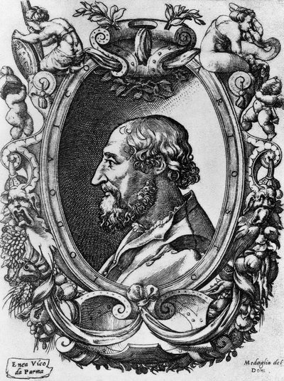 Portret van Ludovico Ariosto (1474-1533), Italiaanse dichter en toneelschrijver, Medaglie del Doni, gravure door Enea Vico door John Ward Dunsmore