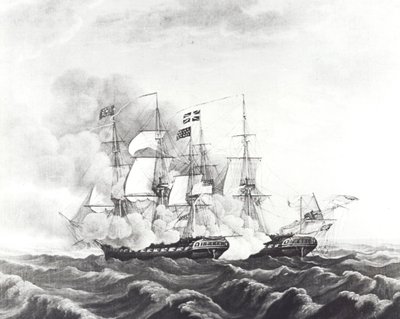 USS Constitution en HMS Guerriere door John Ward Dunsmore