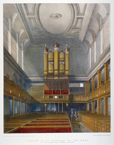 Interieur, kijkend naar het westen, Kerk van St Dunstan in het Westen, Fleet Street, City of London, 1829 door W Ganci