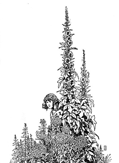 Gerda kende elke bloem in de tuin door William Heath Robinson