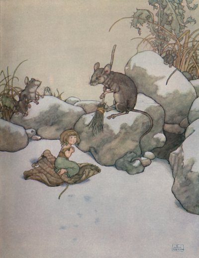 Ze stond bij de deur en bedelde om een stuk gerst, c1930 door William Heath Robinson