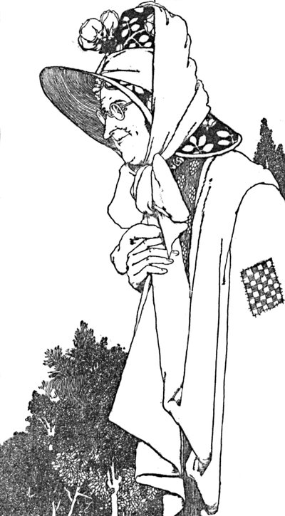 Ze droeg een grote hoed, met de mooiste bloemen erop, ca. 1930 door William Heath Robinson