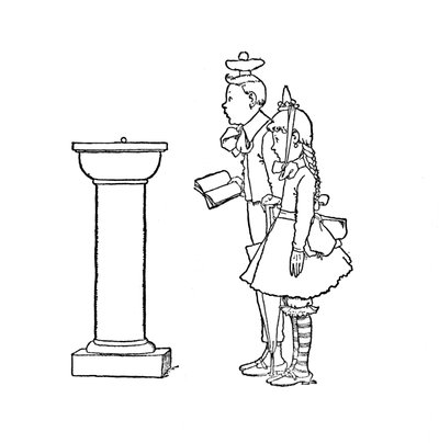 De erwten werden gepresenteerd in het kabinet van curiositeiten, ca. 1930 door William Heath Robinson