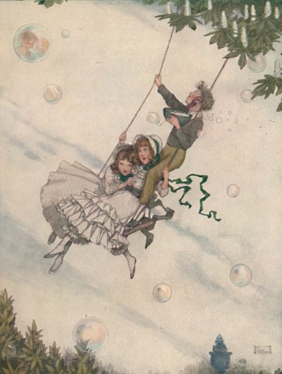 De schommel beweegt en de bellen vliegen omhoog, c1930 door William Heath Robinson