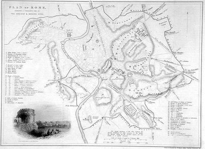 Rome, Italië: Vergelijkende Kaart van Oude en Moderne Sites, c.1850 door W Hughes