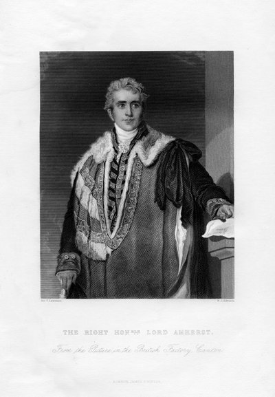 William Pitt Amherst, 1e graaf Amherst, gouverneur-generaal van India door W. J. Edwards