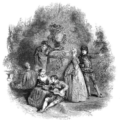 Scène uit Watteau in 1644, 1844 door W. J. Linton
