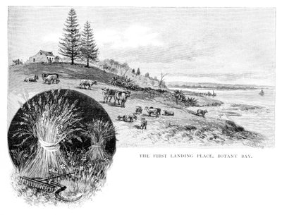 De eerste landingsplaats, Botany Bay, Nieuw-Zuid-Wales, Australië, 1886 door W. Macleod