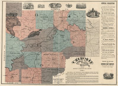 Engels:  Toont de perceels-/bloknummers en de namen van de bewoners. Ondertekend als de enige officiële kaart van Cherokee County. Twee bladen samengevoegd tot 1, gemonteerd op doek. LC Land ownership maps, 87 Bevat tekst en ill. Ook verkrijgbaar via de Li door W. P. Bullock
