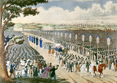 Bijeenkomst van vakbondsleden in Copenhagen Fields, 1834 door W. Summers