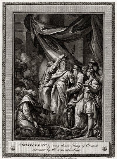 Aristodemus, gekozen tot Koning van Kreta, wordt gekroond door de eerbiedwaardige Wijzen, 1777 door W. Walker