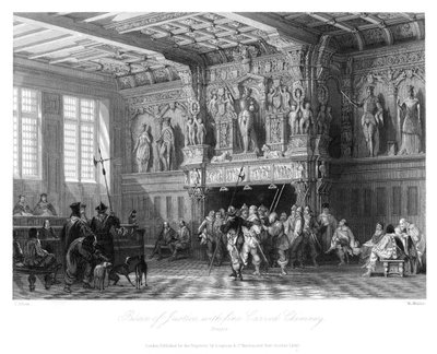 Paleis van Justitie, met fijn gesneden schoorsteen, Brugge, 1840 door W. Wallis