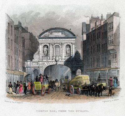 Temple Bar, vanaf de Strand, Londen, 1829 door W. Wallis