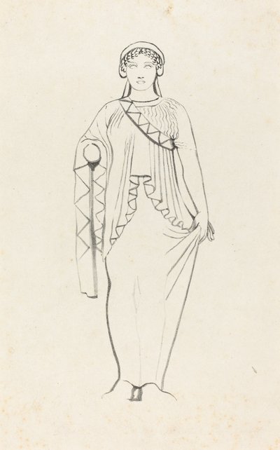 Beeld op het fronton boven de westelijke gevel van een tempel in Egina door W. Walton after John Flaxman