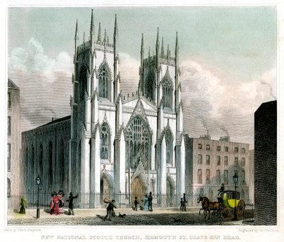 Nieuwe Nationale Schotse Kerk, Sidmouth Street en Grays Inn Road, Londen, 1829 door W Watkins