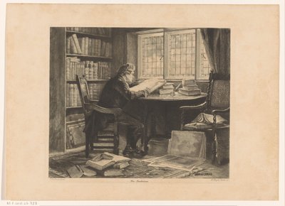 Lezende man voor het raam van zijn studeervertrek door W. Wright Nooth