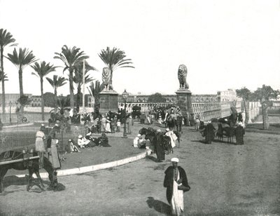 De Kasr-el-nil brug, Caïro, Egypte, 1895 door W and S Ltd