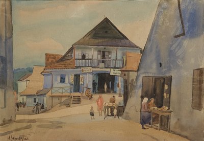 Marktplein in Kazimierz aan de Wisła door Władysław Skoczylas