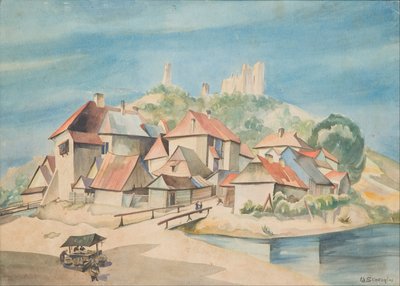 Uitzicht op Kazimierz aan de Wisła door Władysław Skoczylas