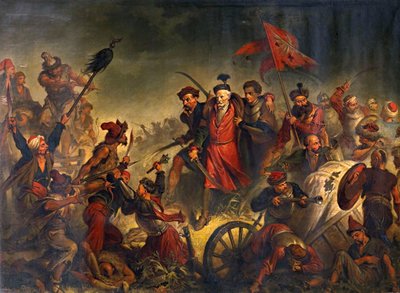 Dood van Stanislaw Zolkiewski in een slag bij Cecora 1620, 1877 door Walery Eljasz Radzikowski