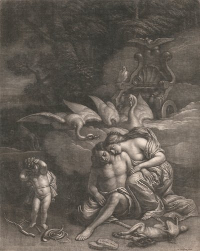 Adonis sterft in de armen van Venus door Wallerant Vaillant