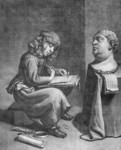 Jongen die een buste van de Romeinse keizer Vitellius tekent, ca. 1665-75 door Wallerant Vaillant