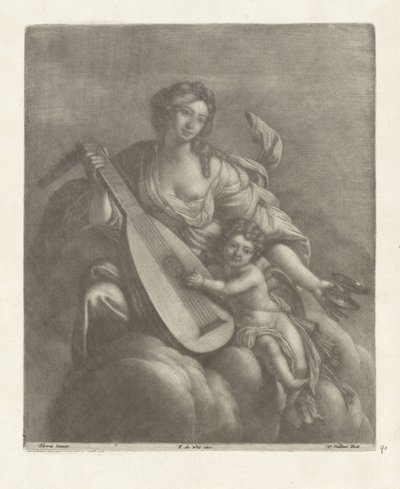 Hebe en Amor op een wolk door Wallerant Vaillant