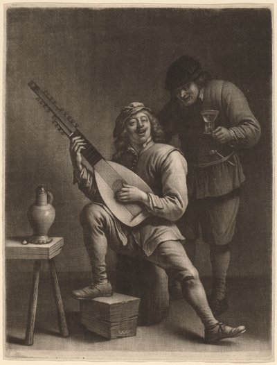 De luitspeler en de drinker door Wallerant Vaillant after David Teniers the Younger
