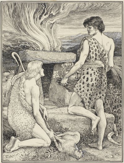 Kaïn en Abel door Walter Crane (signed by artist)