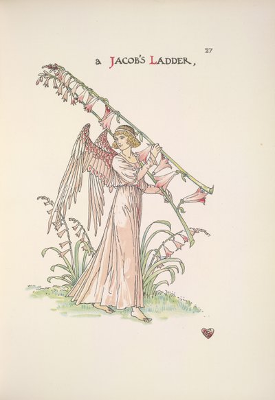 Een Jacobsladder. Een engel die een ladder van planten vasthoudt door Walter Crane