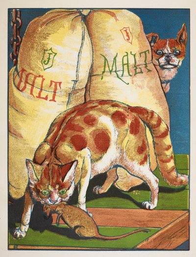 Een kat die een rat doodt door Walter Crane