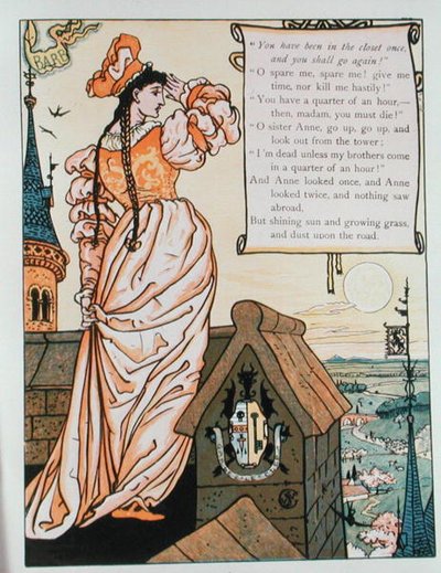 Anne kijkt uit de toren, illustratie voor 