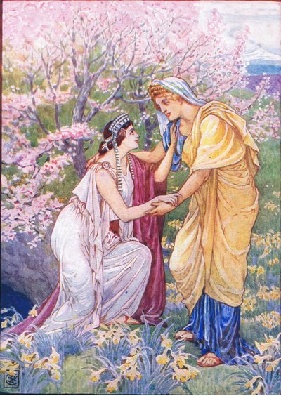 Demeter verheugde zich want haar dochter was aan haar zijde, illustratie uit Het Verhaal van Griekenland, 1930s door Walter Crane