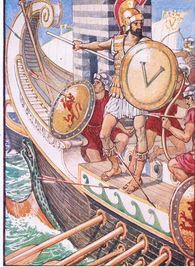Hij werd een doelwit voor elke pijl, illustratie uit The Story of Greece, 1930s door Walter Crane